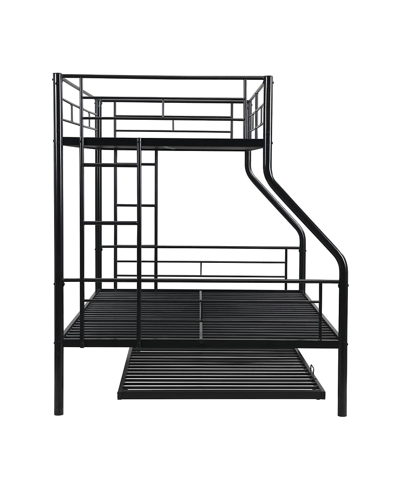 Streamdale Furniture Twin Over Full With trundle Metal Bunk Bed , No Box Spring Needed, Easy Assemble