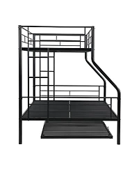 Streamdale Furniture Twin Over Full With trundle Metal Bunk Bed , No Box Spring Needed, Easy Assemble