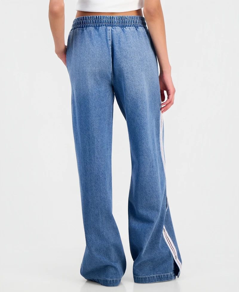 Madden Girl Juniors' Pull-On Side-Stripe Wide Leg Jeans