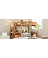 Streamdale Furniture Full Size Solid Wood Loft Bed with Wardrobe, Storage, and Stairs