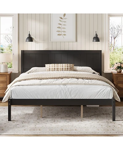 Streamdale Furniture King Espresso Platform Bed Frame with Headboard and Wood Slats
