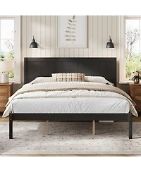 Streamdale Furniture King Espresso Platform Bed Frame with Headboard and Wood Slats