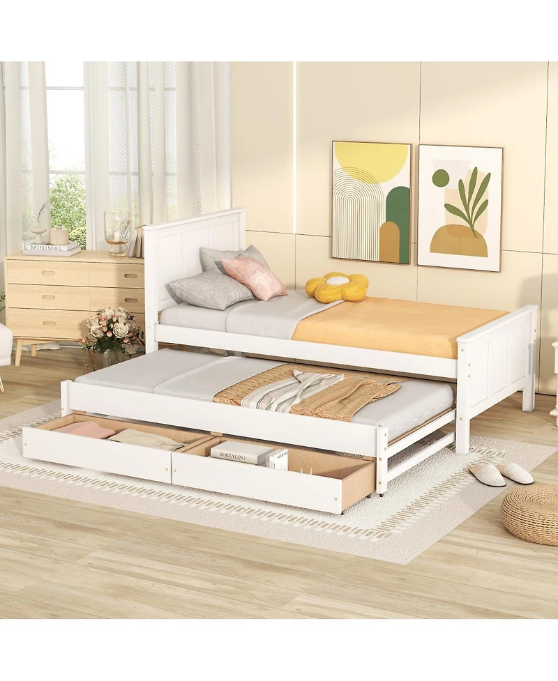 Streamdale Furniture Twin Size Platform Bed with Trundle and Drawers