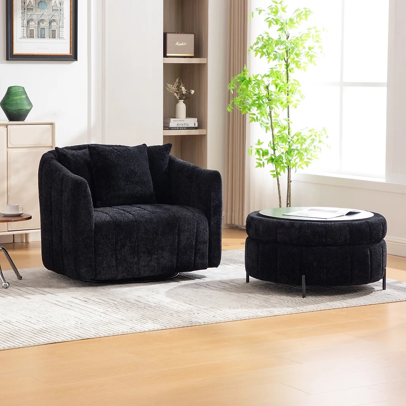 Streamdale Furniture Oversized Swivel Barrel Chair and Half with Storage Ottoman