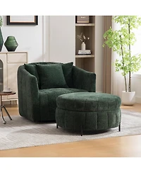 Streamdale Swivel Barrel Chair and Half with Storage Ottoman Set