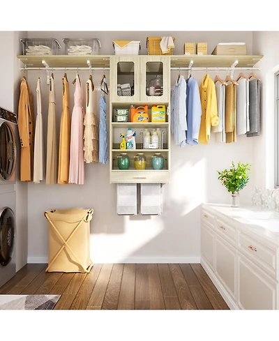 Aheaplus Laundry Room Storage Cabinet with Drying Rack and 2 Doors