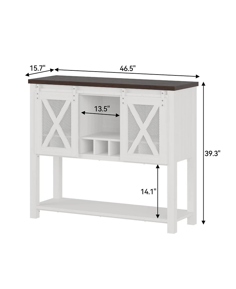 homfan Bar Cabinet with Sliding Barn Mesh Door, Detachable Wine Rack and Removable Stemware Holder, Multi-Purpose Sideboard or Coffee Bar Storage