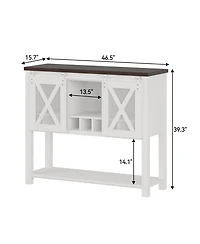 homfan Bar Cabinet with Sliding Barn Mesh Door, Detachable Wine Rack and Removable Stemware Holder, Multi-Purpose Sideboard or Coffee Bar Storage