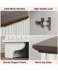 homfan Fluted Buffet Sideboard Cabinet with Four Doors and Adjustable Shelves, Water-Resistant Scratch-Resistant Top, Kitchen or Dining Room Storage