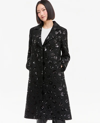 CeCe Women's Sequin Floral Notch-Collar Coat, Created for Macy's