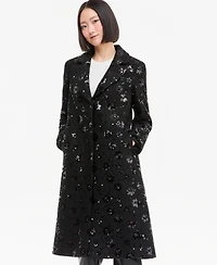 CeCe Women's Sequin Floral Notch-Collar Coat, Created for Macy's