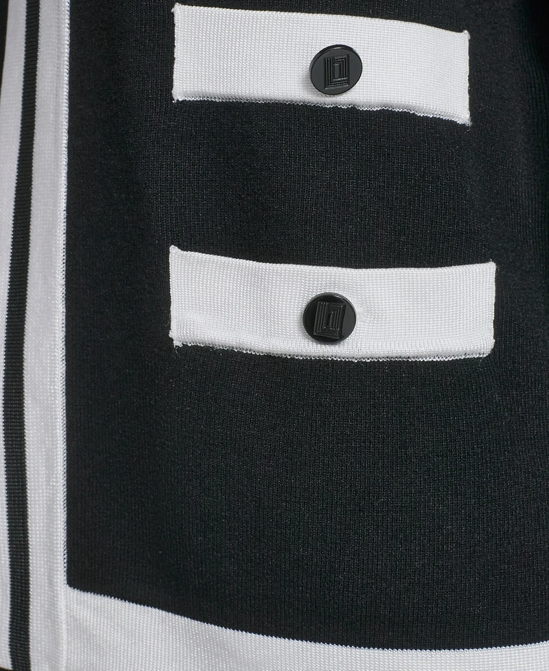 Karl Lagerfeld Paris Petite Open-Front Long-Sleeve Knit Cardigan with Contrast Trim