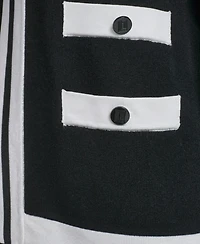 Karl Lagerfeld Paris Petite Open-Front Long-Sleeve Knit Cardigan with Contrast Trim