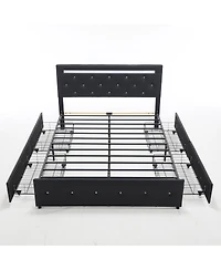 Streamdale Furniture Bed Frame with Led Lights, 4 Storage Drawers and Charging Station