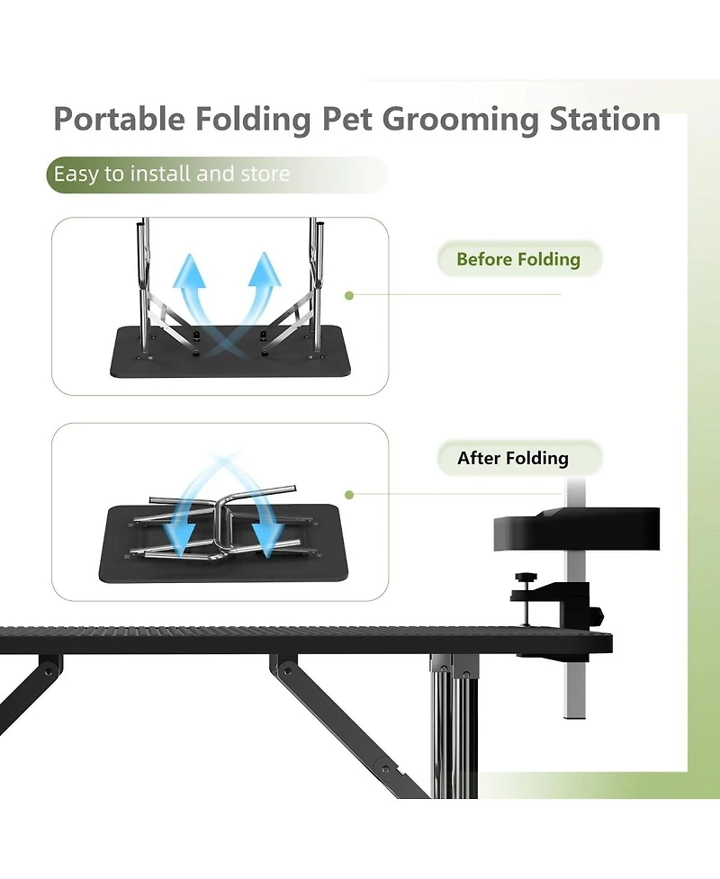 Streamdale Furniture 47 Inch Foldable Stainless Steel Dog Grooming Table with Adjustable Arms and Tray