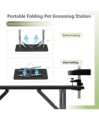 Streamdale Furniture 47 Inch Foldable Stainless Steel Dog Grooming Table with Adjustable Arms and Tray