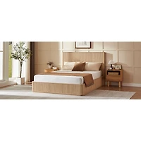 Streamdale Furniture Wavy Wood Grain Platform Bed Frame, 44" High Headboard