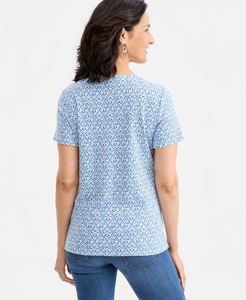Style & Co Women's Printed Short-Sleeve Henley Top, Macy's Exclusive