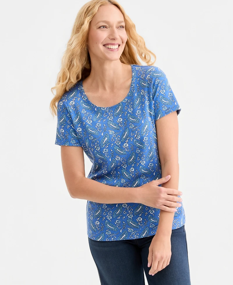 Style & Co Women's Printed Short-Sleeve Scoop-Neck Top, Macy's Exclusive