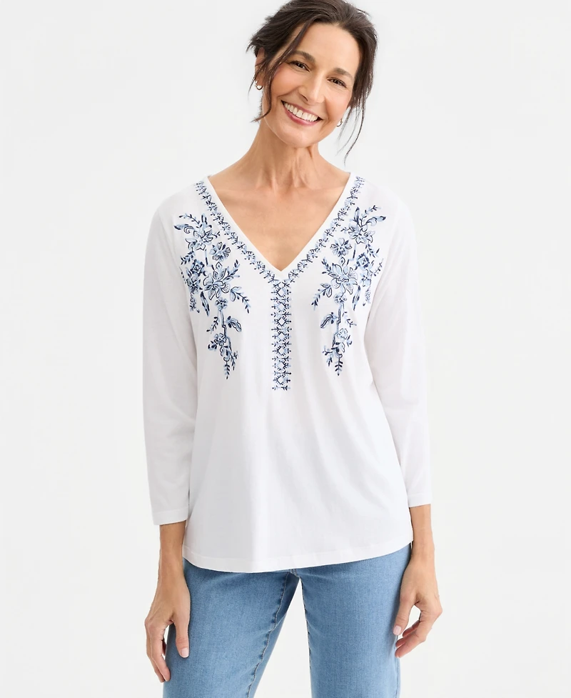 Style & Co Women's Long-Sleeve Embroidered Knit Top, Macy's Exclusive