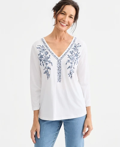 Style & Co Women's Long-Sleeve Embroidered Knit Top, Macy's Exclusive