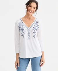 Style & Co Women's Long-Sleeve Embroidered Knit Top, Macy's Exclusive