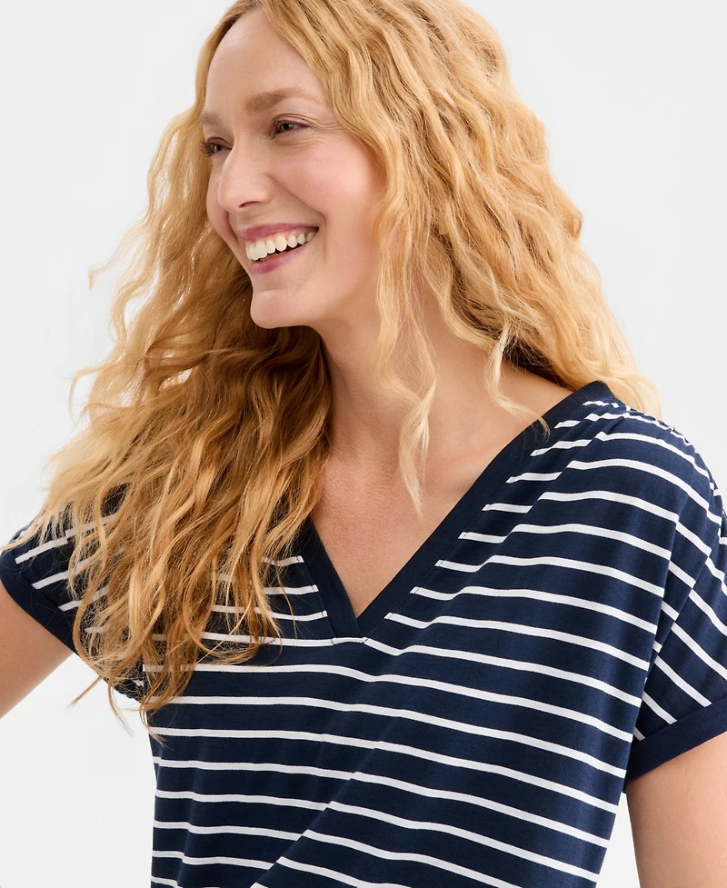 Style & Co Women's Striped Ruched Tie Hem T-Shirt, Macy's Exclusive