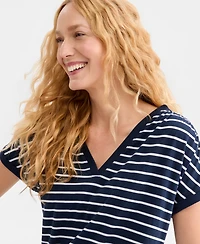 Style & Co Women's Striped Ruched Tie Hem T-Shirt, Macy's Exclusive