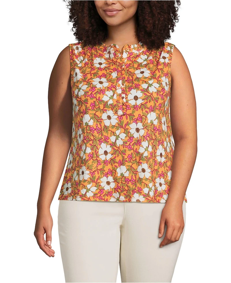 Lands' End Plus Linen Blend Ruffle Trim Tank Top