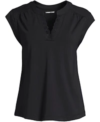 Lands' End Women's Cap Sleeve Lightweight Jersey Lace Shoulder Tee