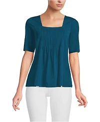 Lands' End Women's Elbow Sleeve Lightweight Jersey Pintuck Square Neck Top