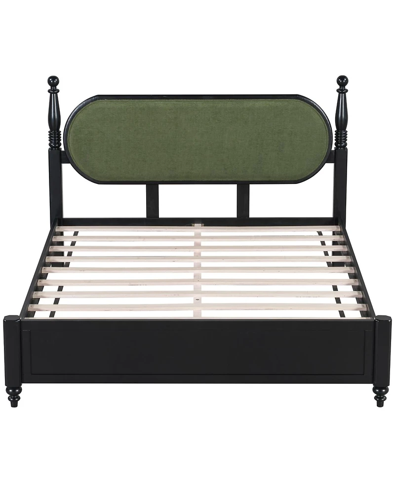 Streamdale Furniture Queen Solid Wood Platform Bed with Upholstered Headboard