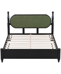 Streamdale Furniture Queen Solid Wood Platform Bed with Upholstered Headboard