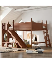 Streamdale Furniture Queen Solid Wood Loft Bed with Storage, Wardrobe, and Slide