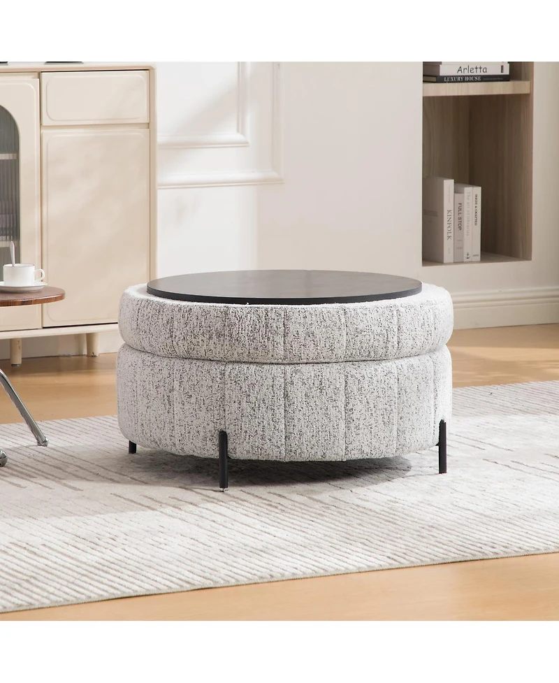 Streamdale Furniture Round Upholstered Storage Ottoman with Reversible Lid