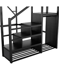 Streamdale Furniture Metal Loft Bed with Stairs, Storage Shelves, and Wardrobe