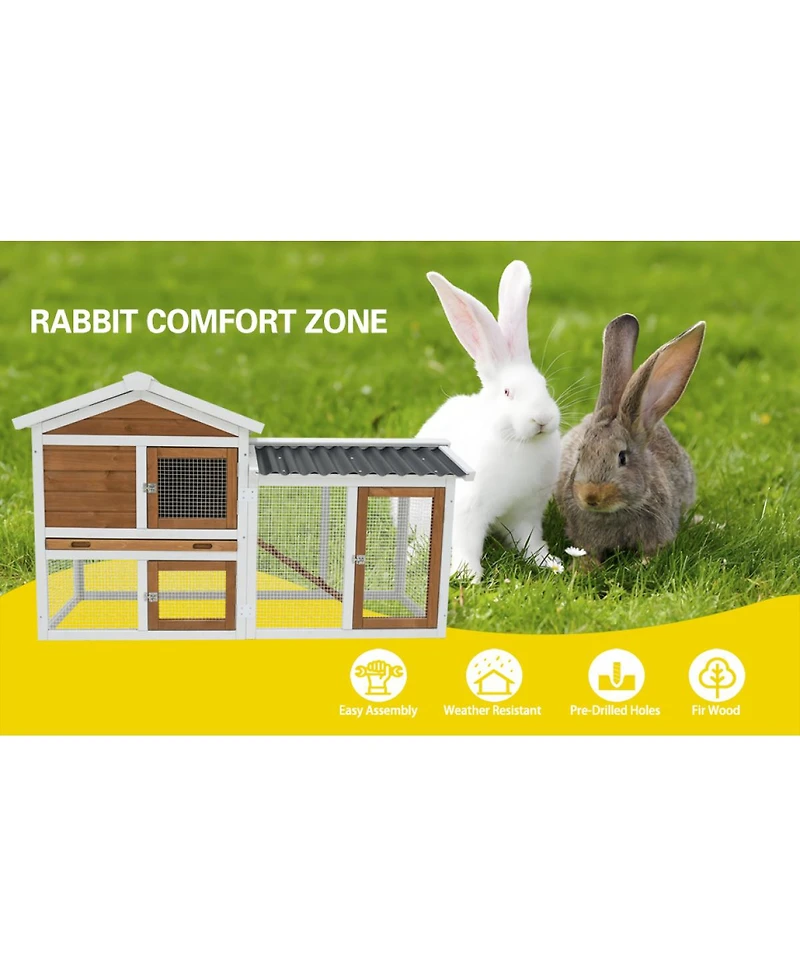 Streamdale Furniture Waterproof Wooden Bunny Hutch with Stairs and Cleaning Tray