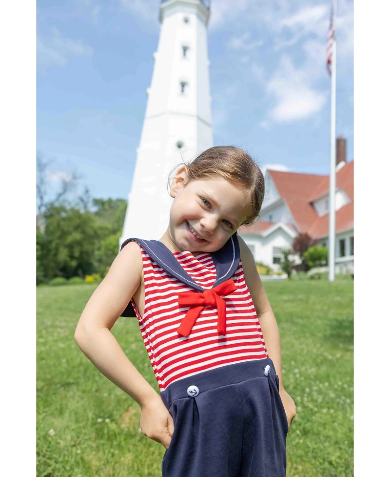 Florence Eiseman Little Girl Stripe Knit Shorts Romper With Sailor Collar