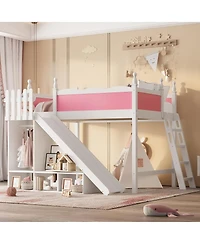 Streamdale Furniture Loft Bed with Storage, Wardrobe, and Slide, Solid Wood