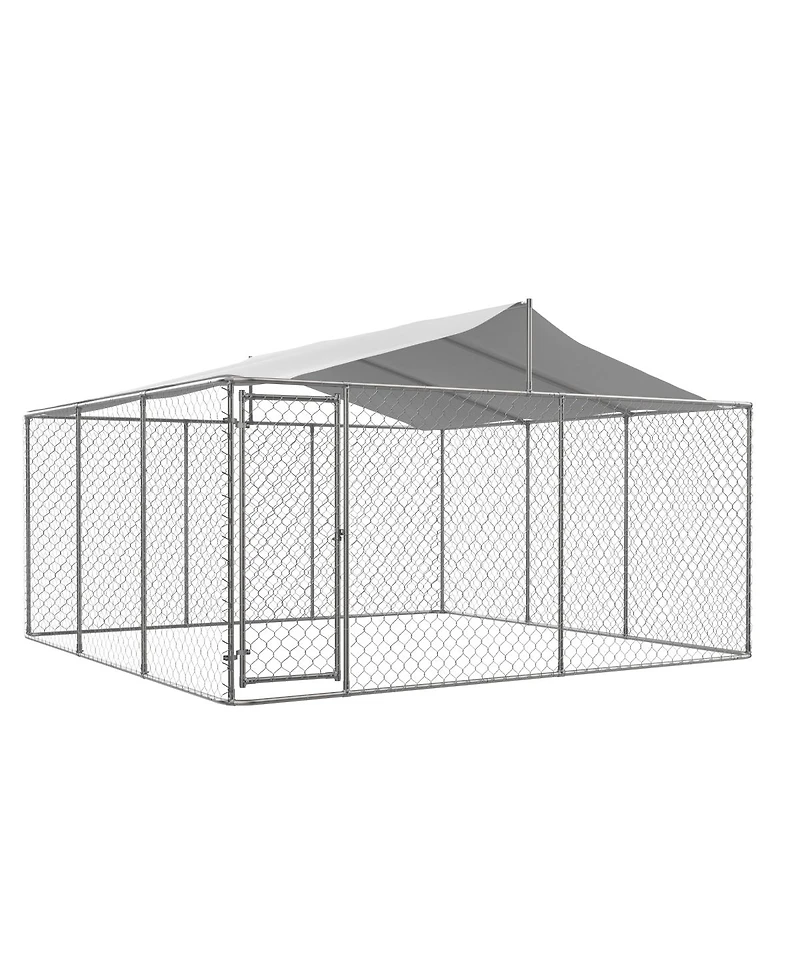 Streamdale Furniture Heavy Duty 14.8x14.8ft Galvanized Chain Link Dog Kennel with Waterproof Cover
