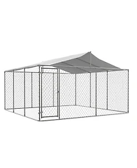Streamdale Furniture Heavy Duty 14.8x14.8ft Galvanized Chain Link Dog Kennel with Waterproof Cover