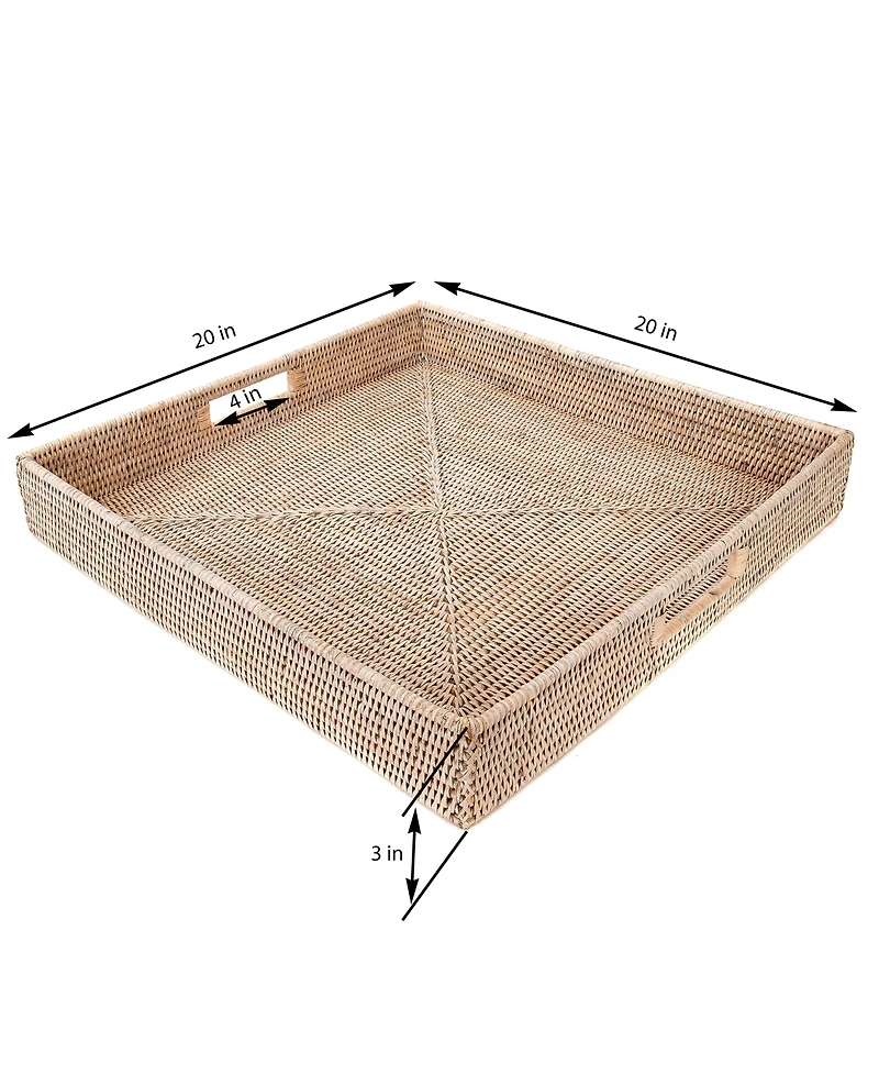 Artifacts Trading Company Rattan Square Serving Ottoman Trays with Glass Insert