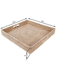Artifacts Trading Company Rattan Square Serving Ottoman Trays with Glass Insert