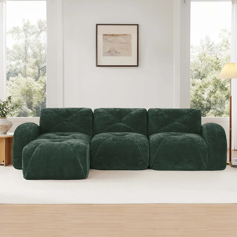 Streamdale Furniture L-shaped Velvet Sofa, Tufted, Ergonomic, No Assembly, Movable Ottoman