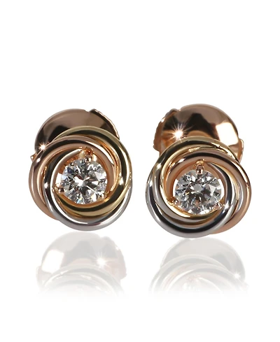 Pre-Owned Cartier 3-Tone Gold Diamond Trinity Stud Earrings