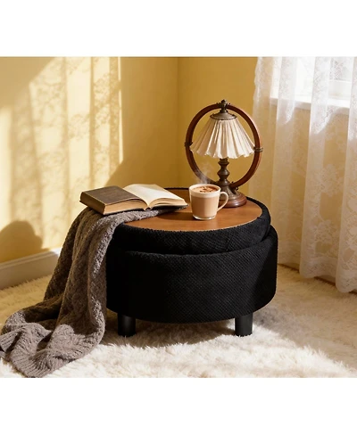 Streamdale Furniture Round Storage Ottoman with Removable Tray