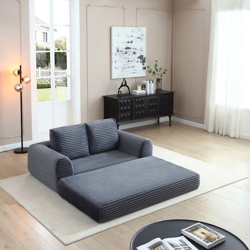 Streamdale Furniture 2-in-1 Folding Convertible Sofa Bed, Modern Corduroy Sleeper Couch with 2 Pillows