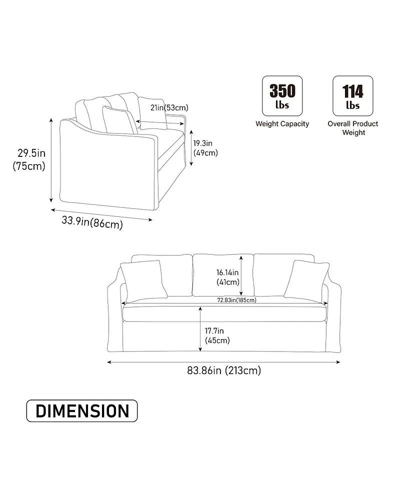 Streamdale Furniture Modern Casual Chenille Sofa, Deep Seat, Three-Seater, Removable Cover
