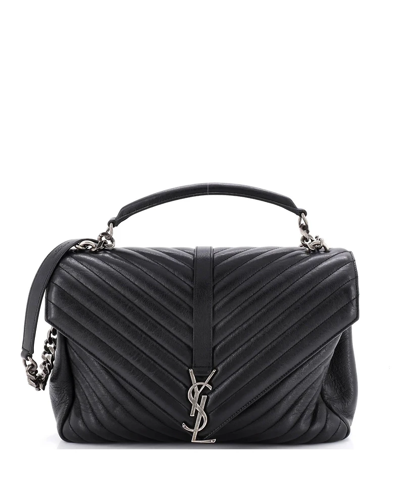 Pre-Owned Saint Laurent Large Classic Monogram College Bag Matelasse Chevron Leather