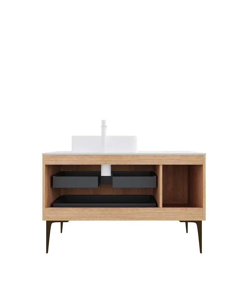Sillysis Modern Bathroom Vanity with Rectangular Ceramic Sink, Oak Striped Texture, 2 Drawers and 1 Door